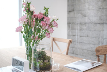 flower in room on the windowsill Beautiful flowers modern interior room