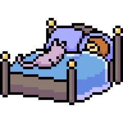 Obraz premium vector pixel art bed sleep cat