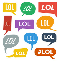 Lol Speech Bubbles Vector. Fun Symbol. Emotion. Facial Expression. Expressions Lol Stickers. Teen Slang Abbreviations. Illustration