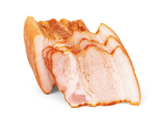 Smoked boneless piece of ham isolated on white background