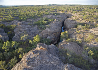 Fototapeta na wymiar aerial view of the sandstone escarpment near the Robertson river and Cobbold Gorge North Queensland, Australia.