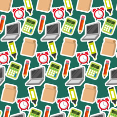 back to school pattern design clock calculator laptop pencil vector illustration
