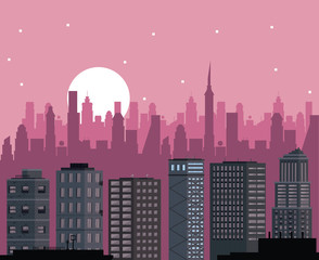 Buildings cityscape at night vector illustration graphic design