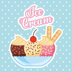ice cream delicious in bowl cherry vector illustration