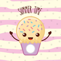 ice cream kawaii summer time vector illustration