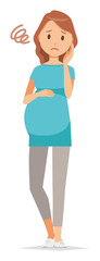 Fototapeta premium A pregnant woman wearing green clothes is in trouble
