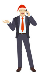 Businessman in Santa hat gesturing