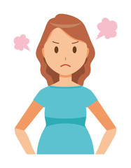 A pregnant woman wearing green clothes is angry