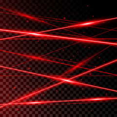 Background from Red Laser Beams on transparent black background. - obrazy, fototapety, plakaty