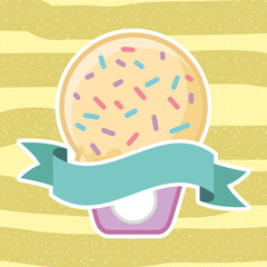 ice cream vanilla ball chips ribbon decoration vector illustration