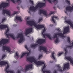 Seamless background with decorative stars. Scratches texture. Textile rapport.
