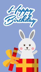 Obraz na płótnie Canvas happy birthday card sweet bunny in gift box surprise vector illustration