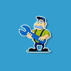 Color illustration of a cute cartoon mechanic with wrench