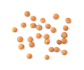 Brown Lentils isolated on white background