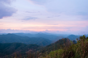 Fototapeta premium evening time view at Gunung Silipat summit 607 msl, Betong, thailand