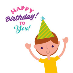 happy birthday to you funny little boy with party hat vector illustration