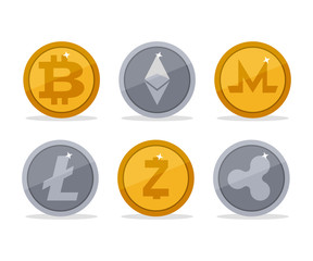 Vector set of different cryptocurrency symbol icon. Isolated on white background.