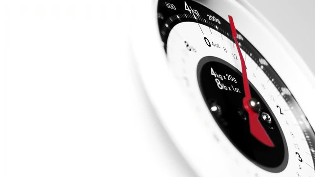 Black and white and colour Vintage scale close up, view of numeric household scale instrument and indicator, measuring food for preparing meals