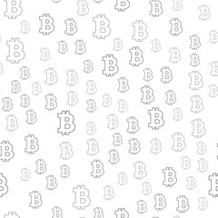 Seamless pattern sign Bitcoin. Black on a white background.