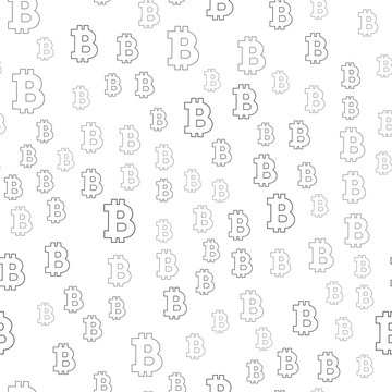 Seamless pattern sign Bitcoin. Black on a white background.