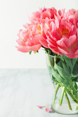 beautiful pink peony flowers bouquet in vase