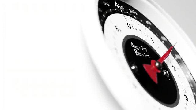 Black and white and colour Vintage scale close up, view of numeric household scale instrument and indicator, measuring food for preparing meals