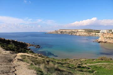 Fototapeta na wymiar The Ghajn Tuffieha Bay in Malta