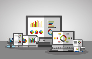 set of computer mobile statistics data business vector illustration