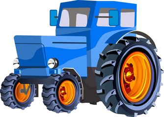 Obraz premium Blue colored vector cartoon tractor, isolated on white vector