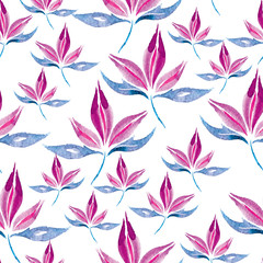 Seamless pattern of abstract watercolor leaves
