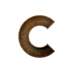 Letter C grunge rusted font. 3D Rendering