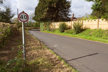 40 MPH speed limit sign on a countryside road in England, UK