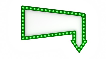 Green Marquee light board sign retro on white background. 3d rendering