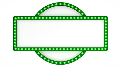 Fototapeta na wymiar Green Marquee light board sign retro on white background. 3d rendering