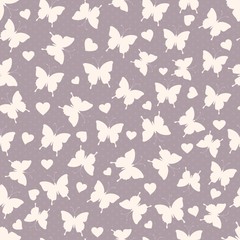 Seamless abstract pattern with butterflies and nearts