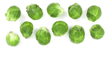 Fototapeta premium Brussels sprouts isolated on white background with copy space for your text. Top view. Flat lay