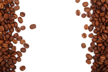 Coffee beans isolated on white background with copy space for your text. top view