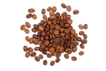 Coffee beans isolated on white background top view