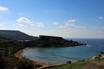 Fototapeta na wymiar View to Ghajn Tuffieha Bay and Gnejna Bay in Malta