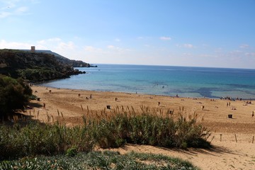 Fototapeta na wymiar Landscape of Golden Bay in Malta