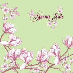 Background with magnolia and cherry blossom tree