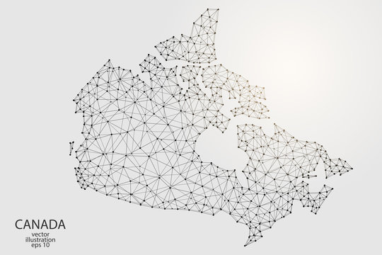 A Map Of Canada Consisting Of 3D Triangles, Lines, Points, And Connections. Vector Illustration Of The EPS 10.