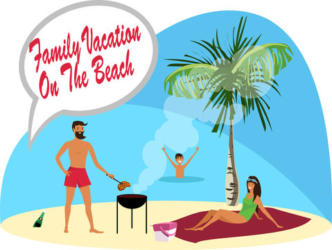 family vacation by the sea. vector illustration