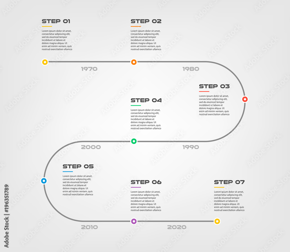 Poster snake timeline steps infographics - can illustrate a strategy, workflow or team work, vector flat co