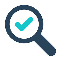 Magnifying glass icon with check sign. Magnifying glass icon and approved, confirm, done, tick, completed symbol