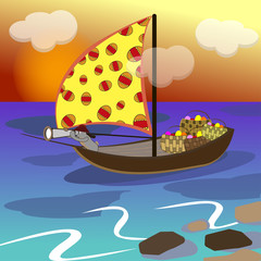 Easter bunny swims on a sailboat