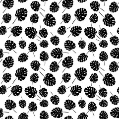 Summer Monstera tropical palm tree leaves seamless pattern. Vector grunge design for cards, web, backgrounds and natural product