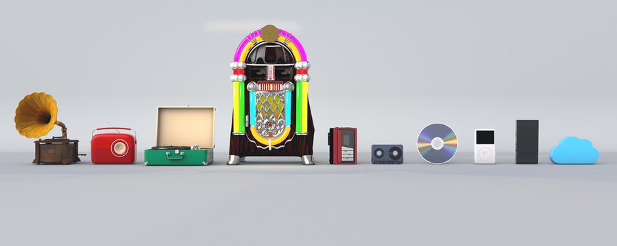 3D Illustration Of Music Player Evolution