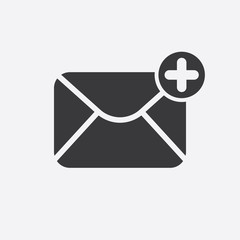 Mail icon with add sign. Mail icon and new, plus, positive symbol