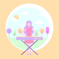 woman playing a synthesizer in the park vector illustration